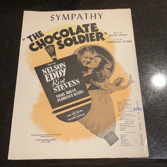MCMVIII “The Chocolate Soldier” Movie Sheet Music:Sympathy. Starring Nelson Eddy - Picture 1 of 6